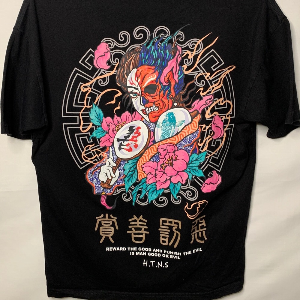 Medium (M) Black Neon Cotton Graphic Tee w Letters